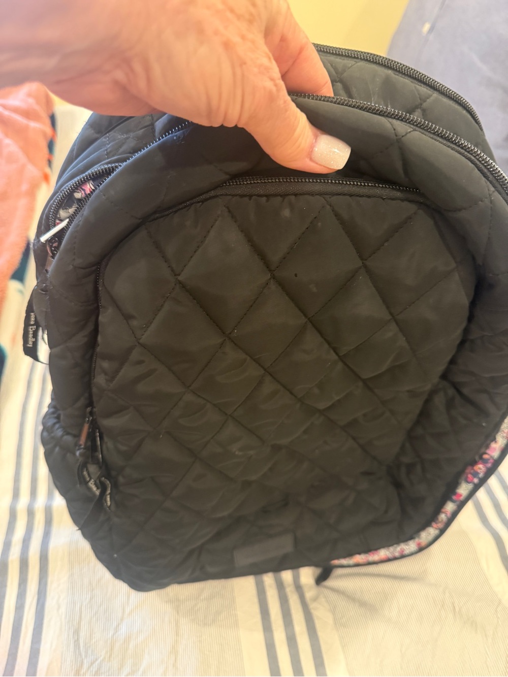Vera Bradley Quilted Black Backpack with Diamond Stitch
